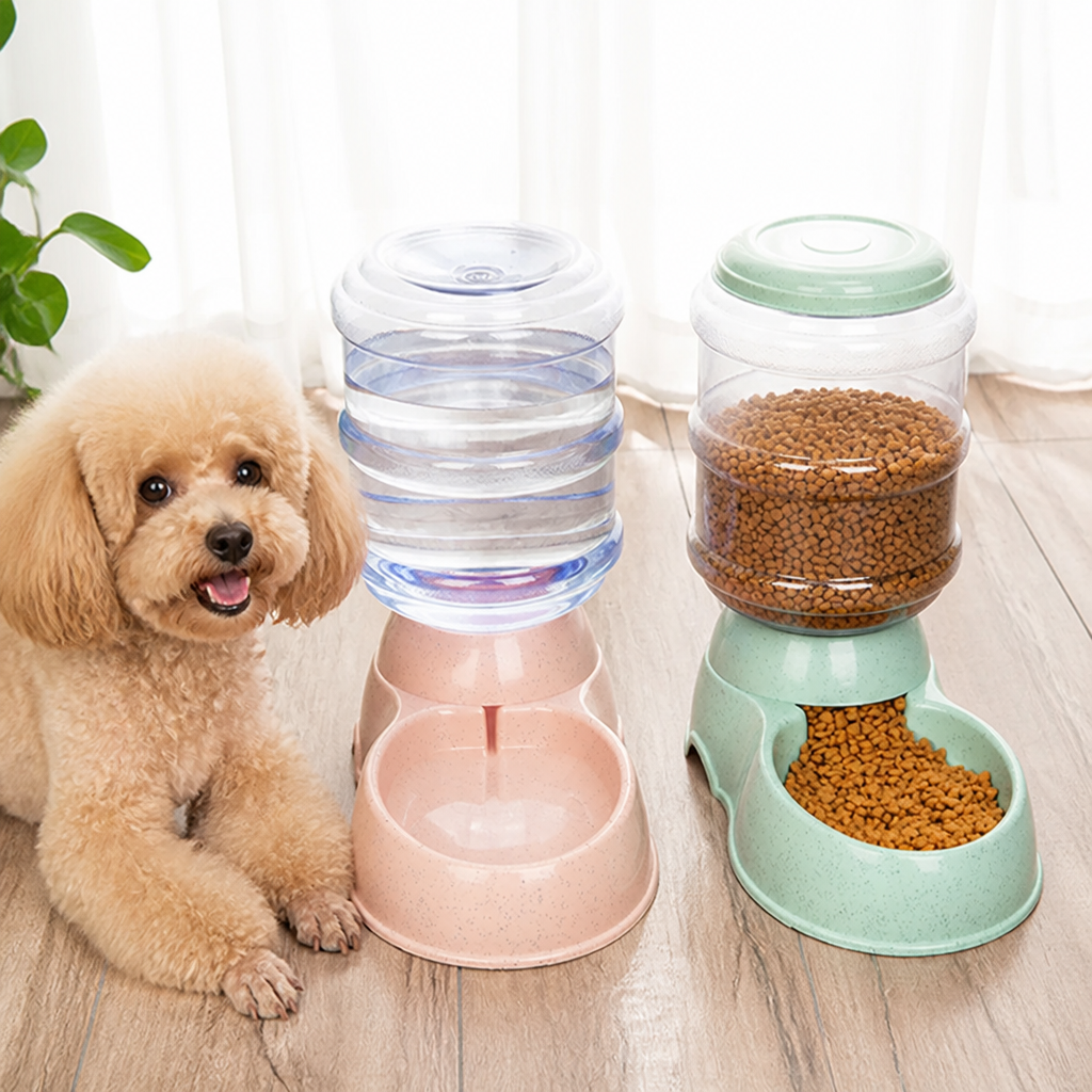 DogBedHouse Large Capacity Automatic Food & Water Feeder (Removable Bowls)