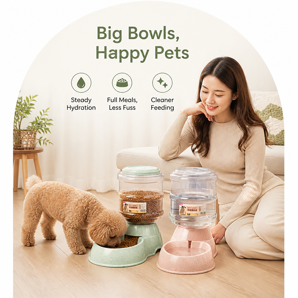 DogBedHouse Large Capacity Automatic Food & Water Feeder (Removable Bowls)