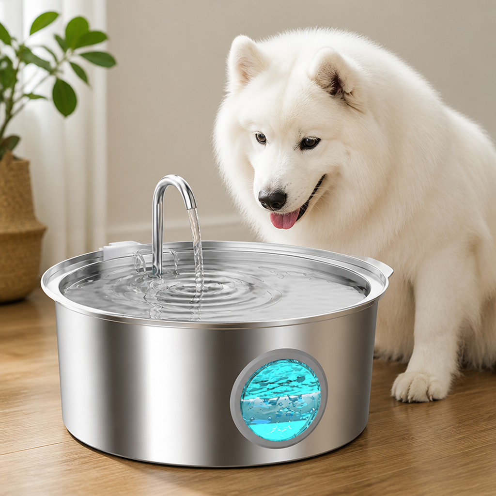 DogBedHouse Large-Capacity Filtered Pet Water Fountain (Water-Level Window)