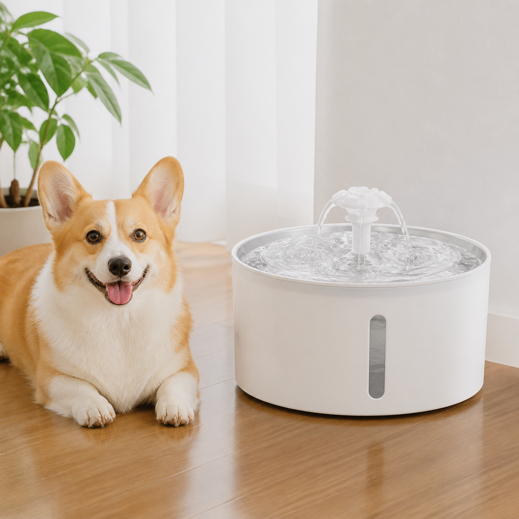 DogBedHouse Large-Capacity Filtered Pet Water Fountain (Water-Level Window)