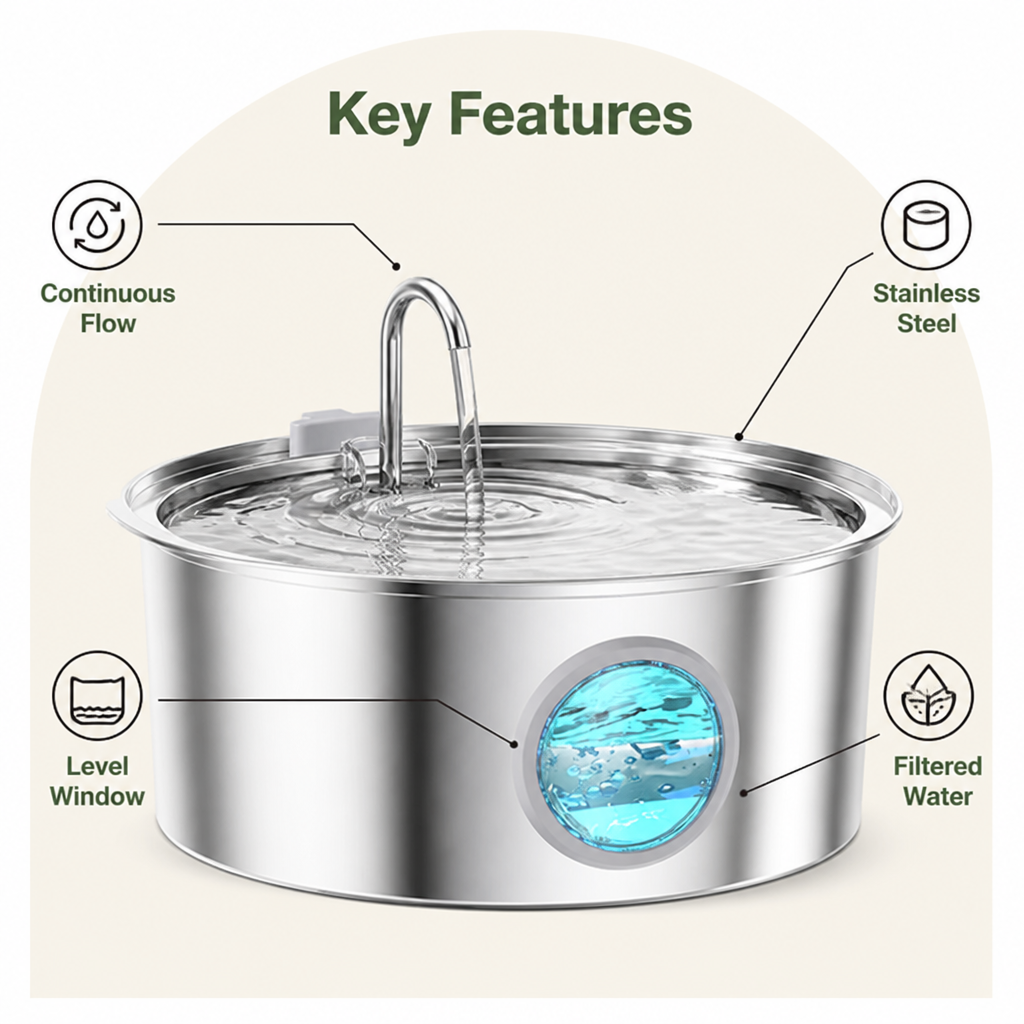 DogBedHouse Large-Capacity Filtered Pet Water Fountain (Water-Level Window)