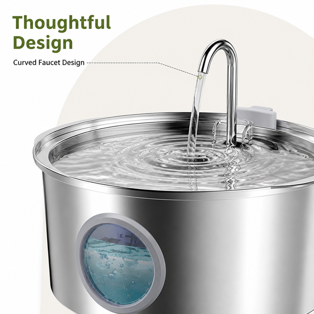 DogBedHouse Large-Capacity Filtered Pet Water Fountain (Water-Level Window)
