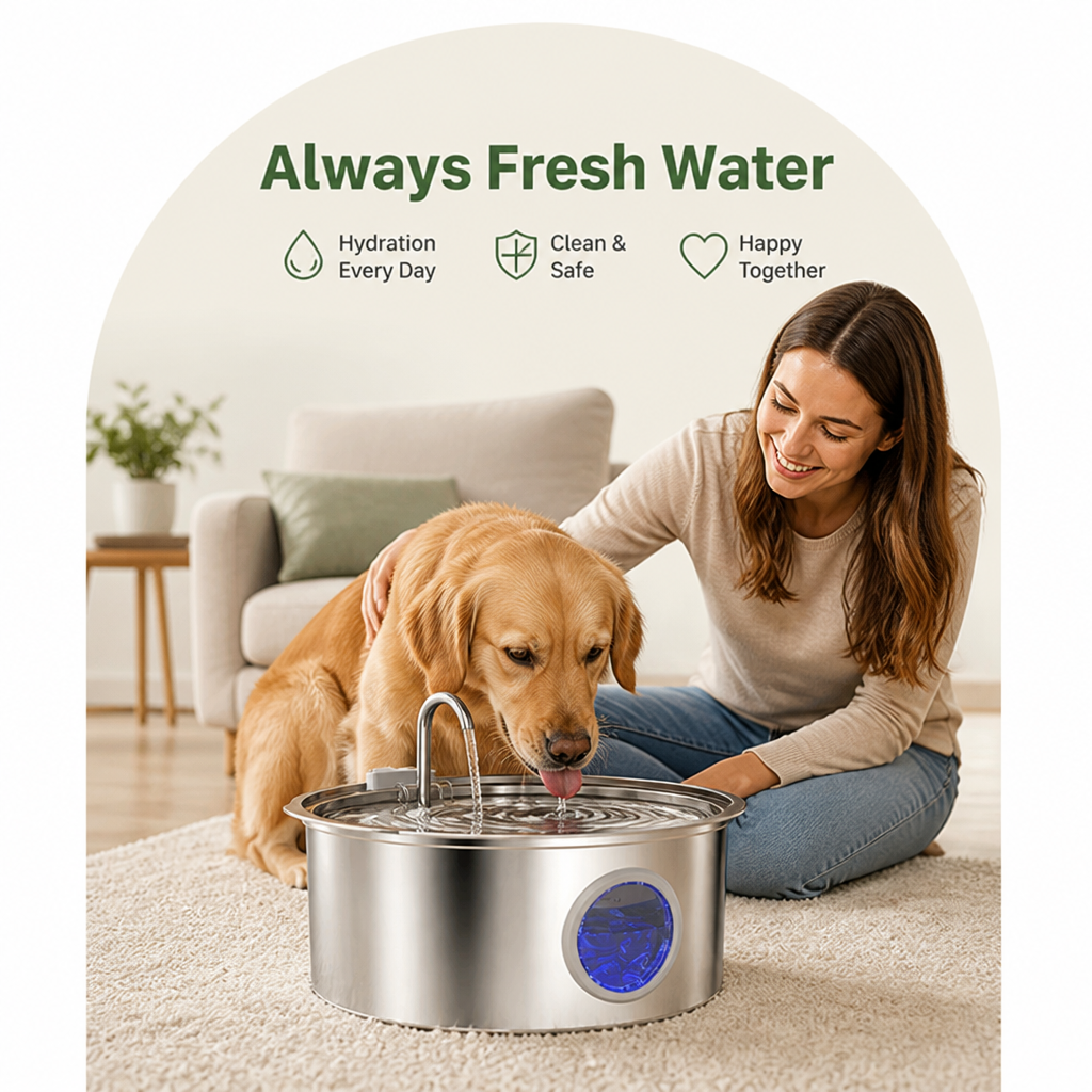 DogBedHouse Large-Capacity Filtered Pet Water Fountain (Water-Level Window)