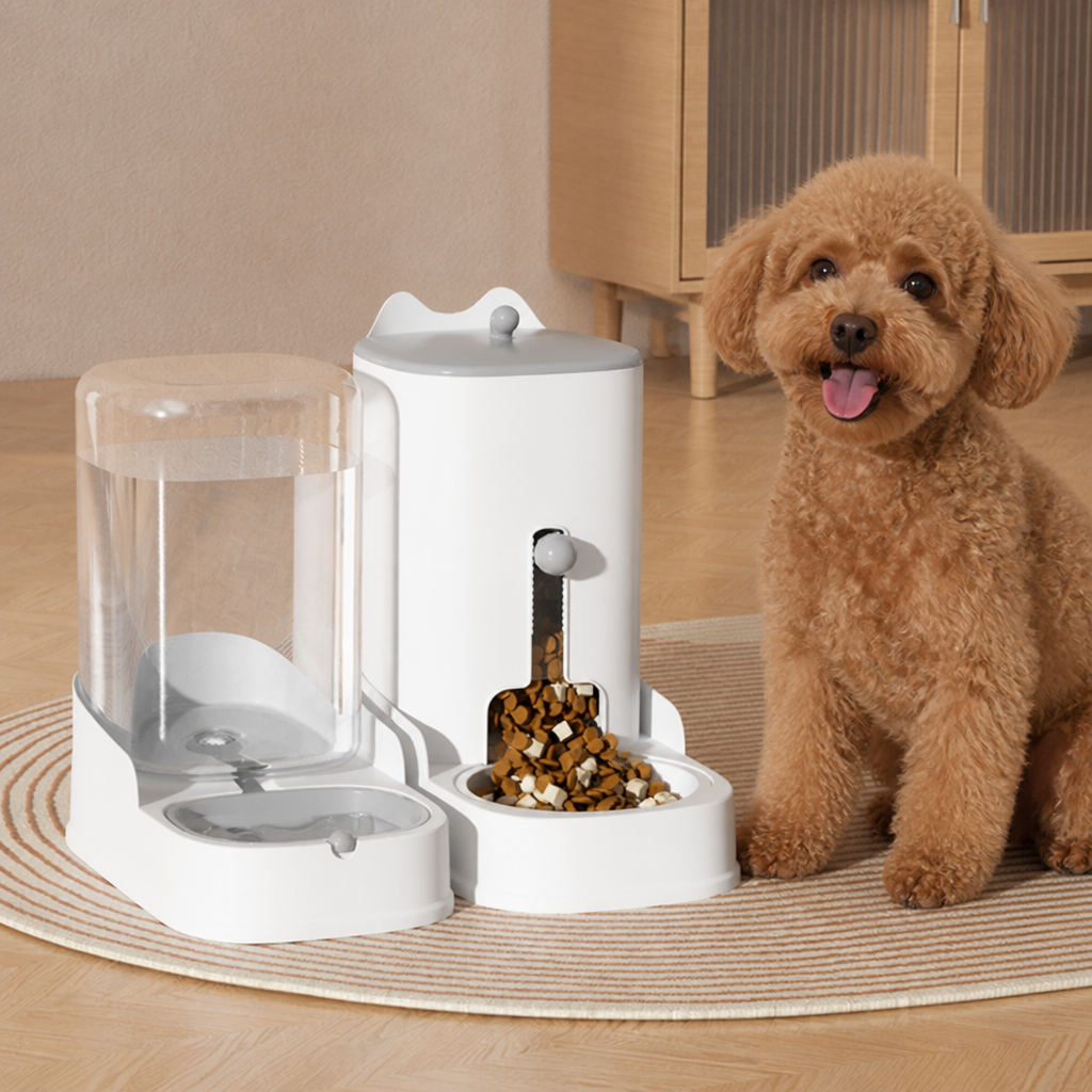 DogBedHouse Large Capacity Gravity-Fed Ceramic Pet Feeder & Water Dispenser