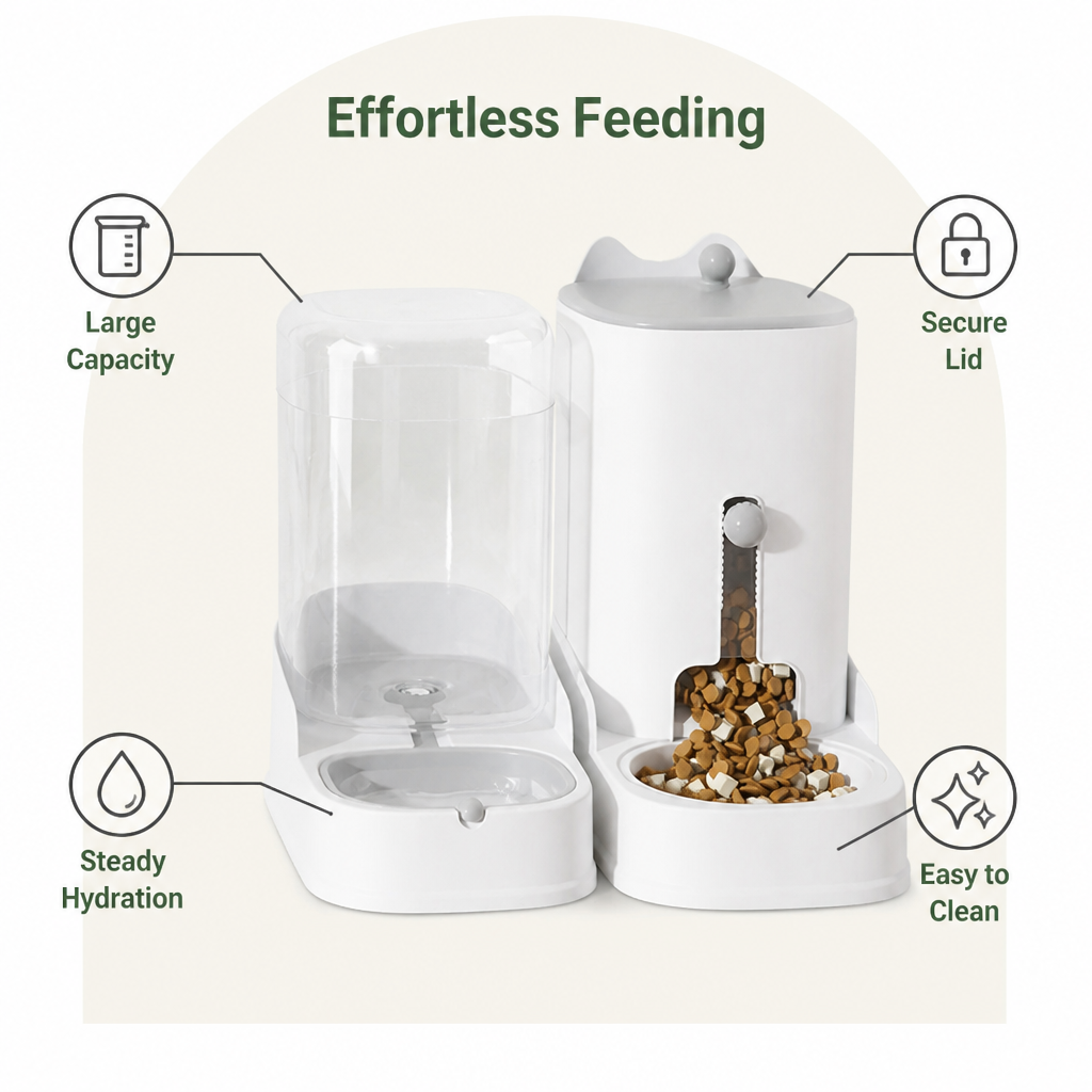 DogBedHouse Large Capacity Gravity-Fed Ceramic Pet Feeder & Water Dispenser