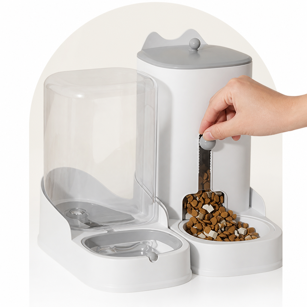 DogBedHouse Large Capacity Gravity-Fed Ceramic Pet Feeder & Water Dispenser
