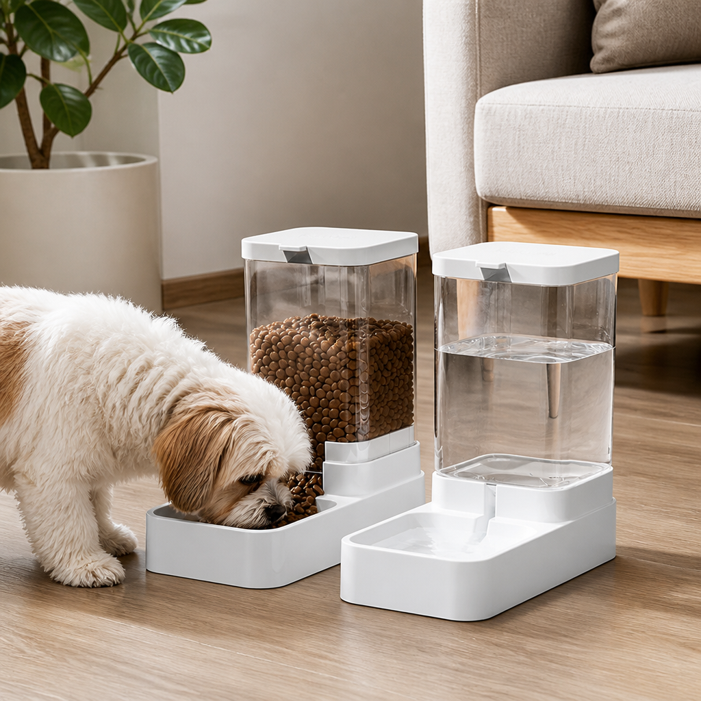 DogBedHouse Large-Capacity Gravity Pet Feeder & Waterer