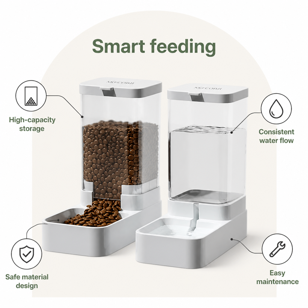 DogBedHouse Large-Capacity Gravity Pet Feeder & Waterer