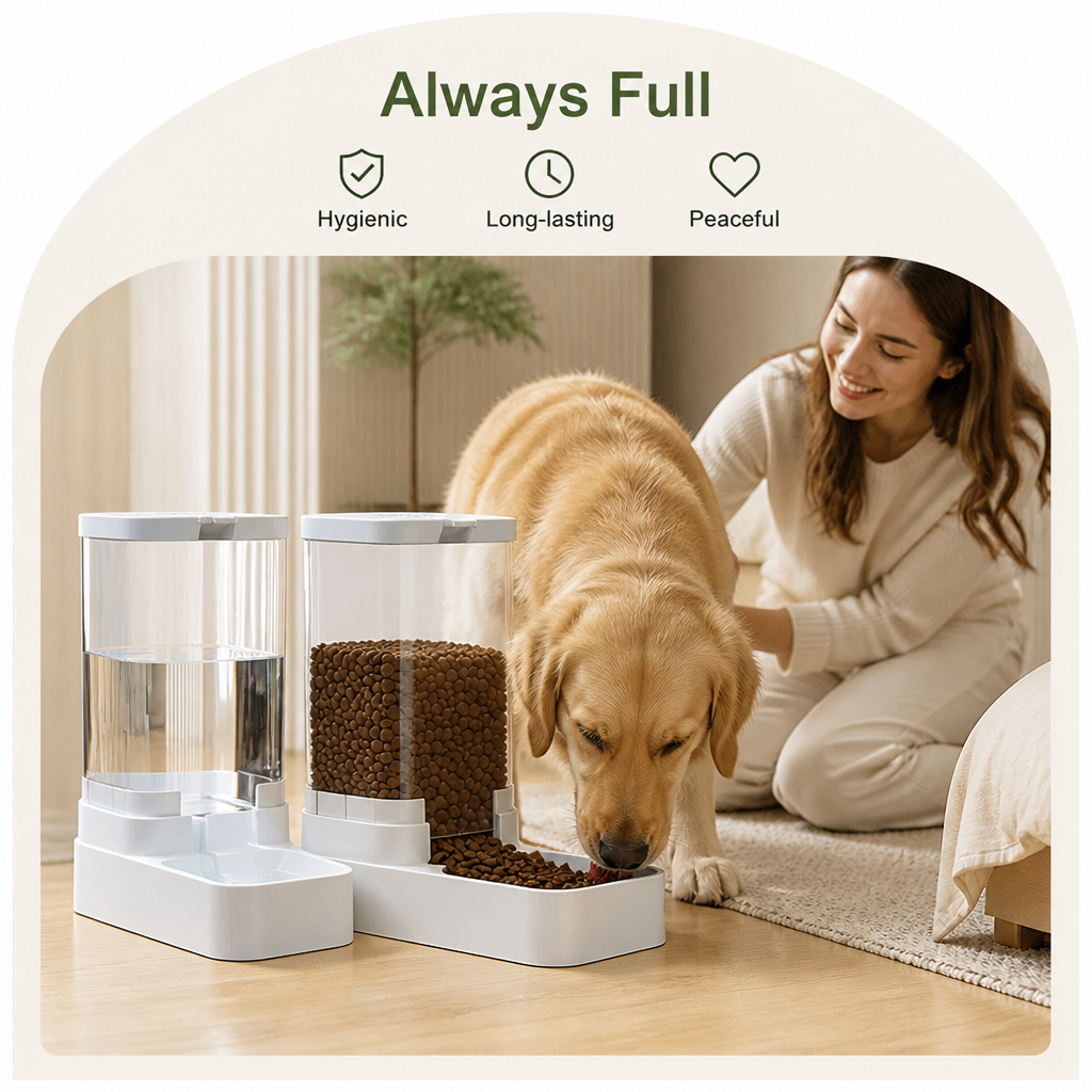 DogBedHouse Large-Capacity Gravity Pet Feeder & Waterer