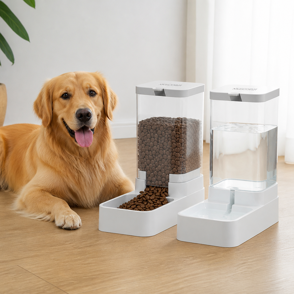 DogBedHouse Large-Capacity Gravity Pet Feeder & Waterer