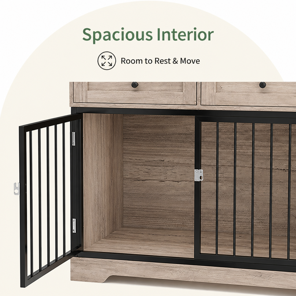 DogBedHouse Large Waterproof Wood & Chew-Resistant Metal Dog Crate (With Drawers)