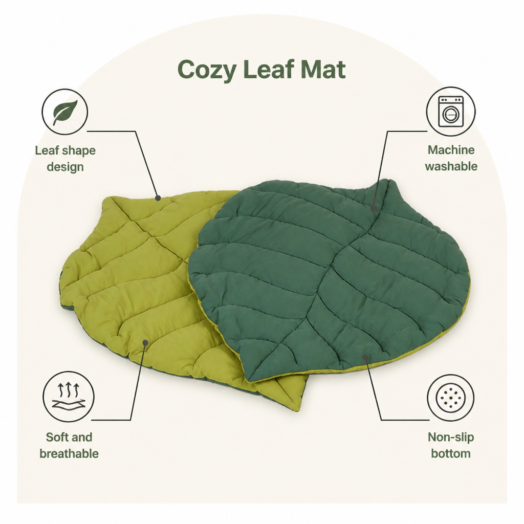 DogBedHouse Leaf-Shape Machine-Washable & Non-Slip Pet Mat