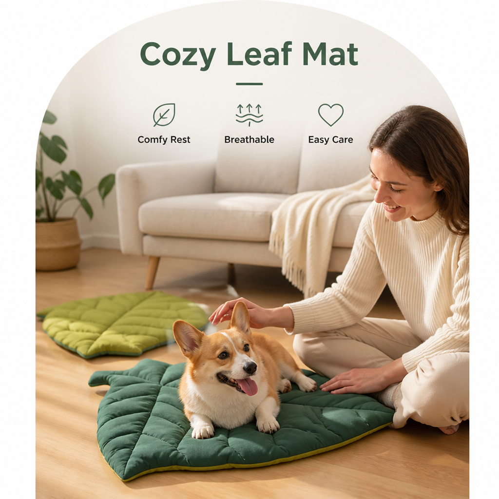 DogBedHouse Leaf-Shape Machine-Washable & Non-Slip Pet Mat