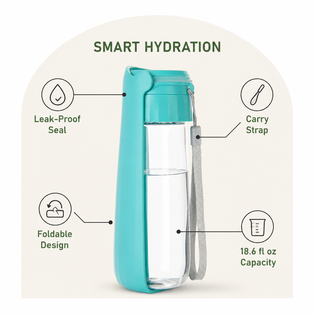 DogBedHouse Leak-Proof & Foldable Pet Water Bottle (18.6 fl oz)