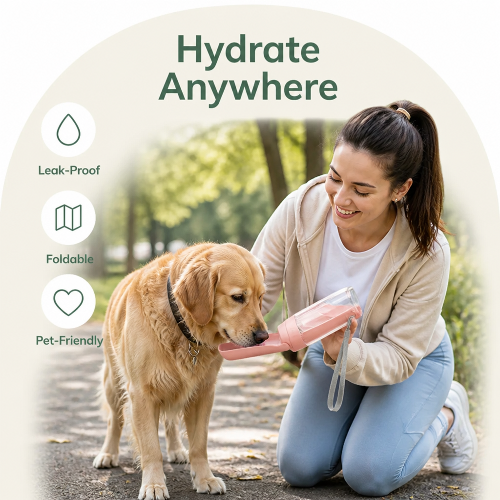 DogBedHouse Leak-Proof & Foldable Pet Water Bottle (18.6 fl oz)