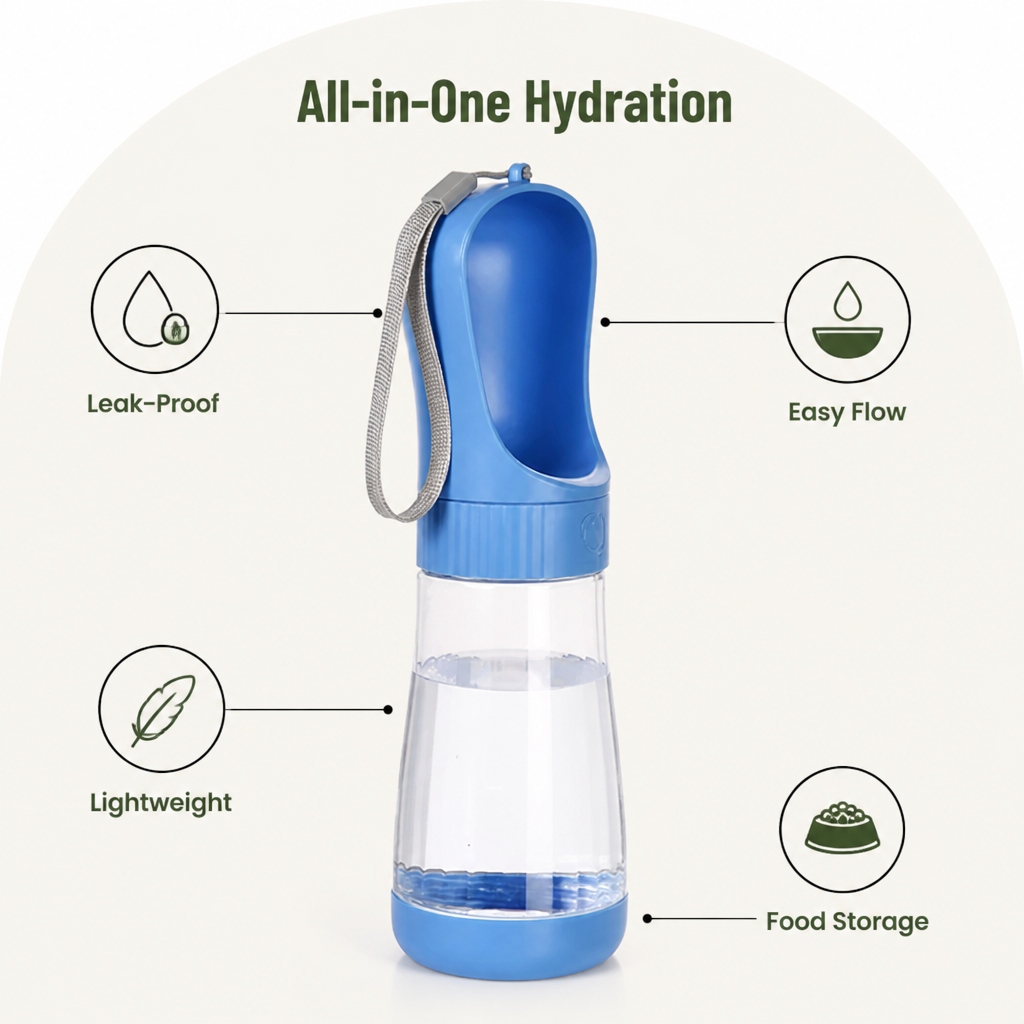 DogBedHouse Leak-Proof & Lightweight Dog Water Bottle (Food & Water Combo)