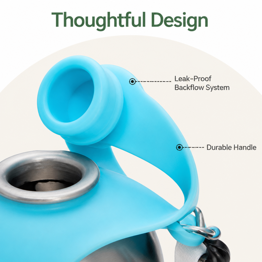 DogBedHouse Leak-Proof Stainless Steel Dog Water Bottle (Removable Bowl)