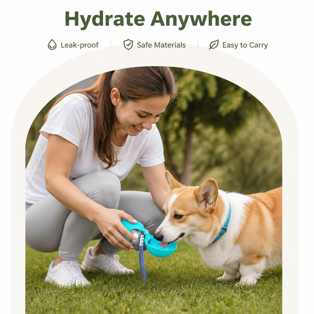 DogBedHouse Leak-Proof Stainless Steel Dog Water Bottle (Removable Bowl)