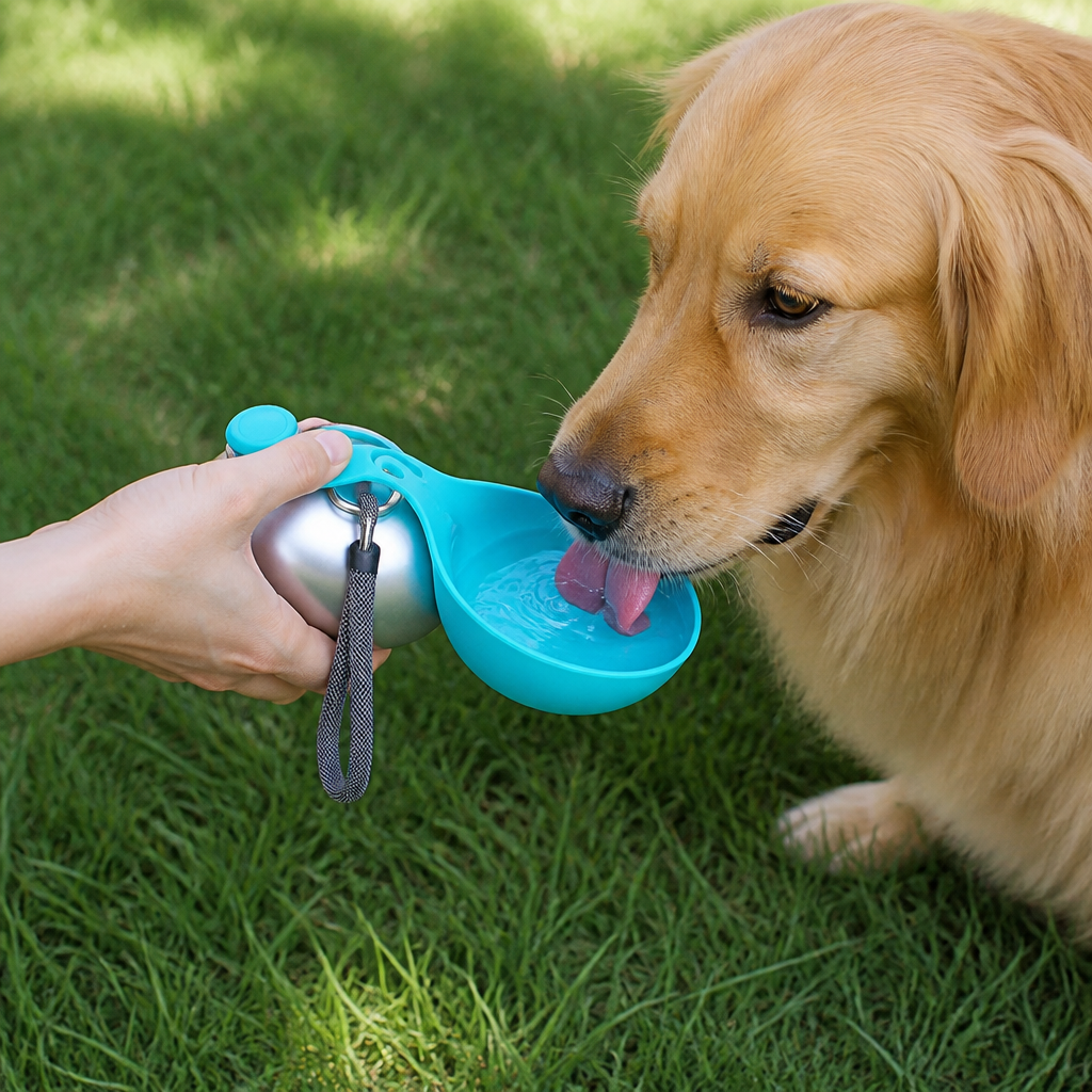 DogBedHouse Leak-Proof Stainless-Steel & Foldable Silicone Dog Water Bottle