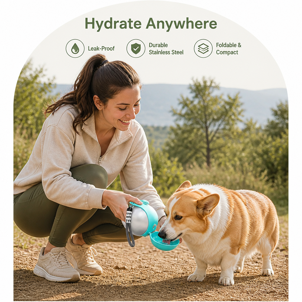 DogBedHouse Leak-Proof Stainless-Steel & Foldable Silicone Dog Water Bottle