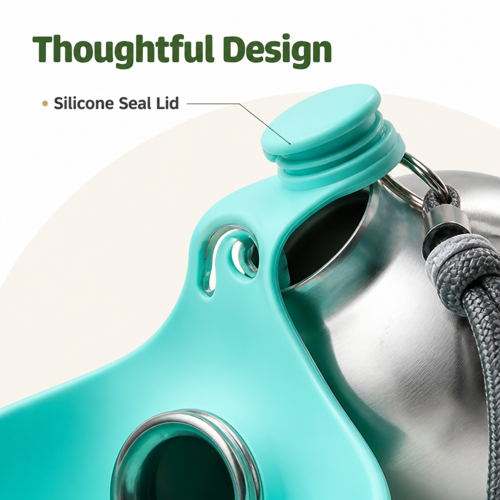 DogBedHouse Leak-Proof Stainless Steel & Silicone Travel Water Bottle