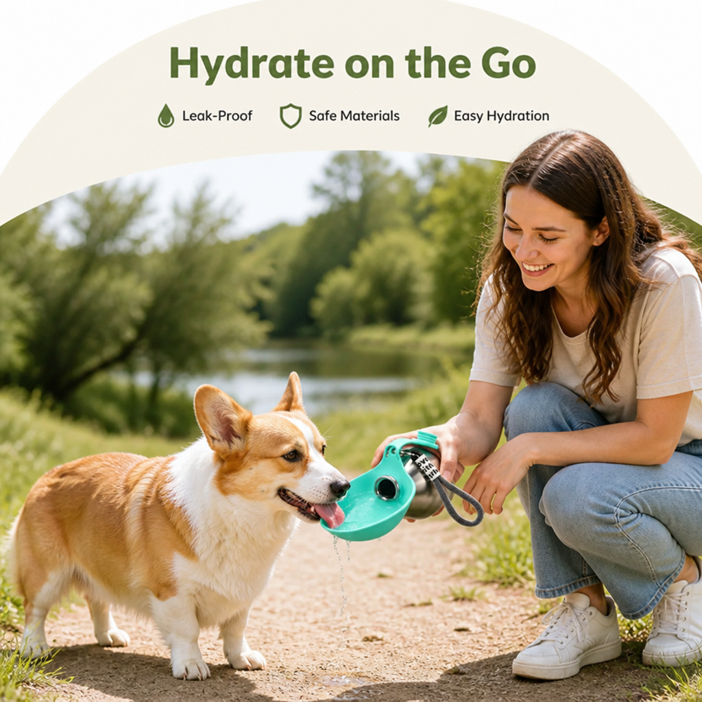 DogBedHouse Leak-Proof Stainless Steel & Silicone Travel Water Bottle