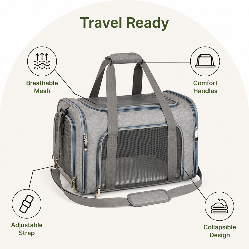 DogBedHouse Lightweight Collapsible Mesh Pet Carrier (Adjustable Strap)