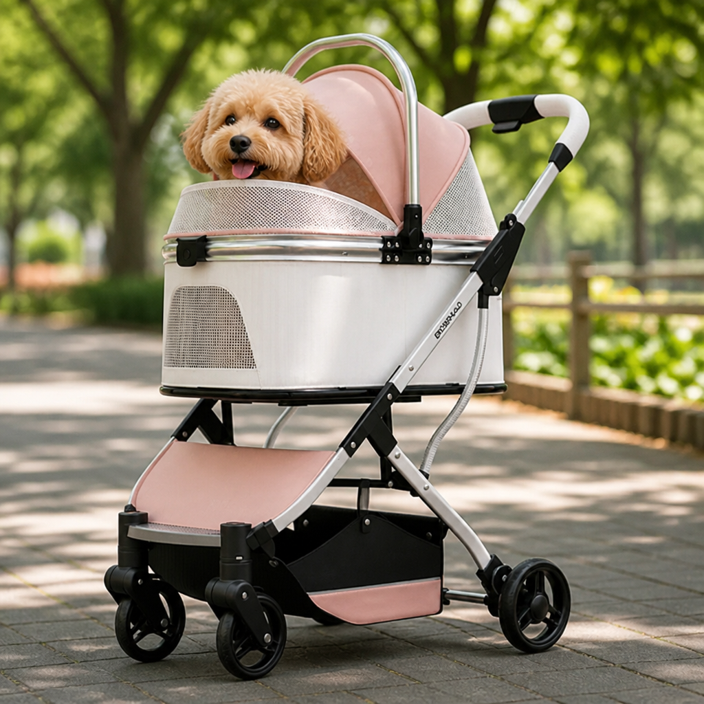DogBedHouse Lightweight Foldable High-View Pet Stroller (Removable Basket)