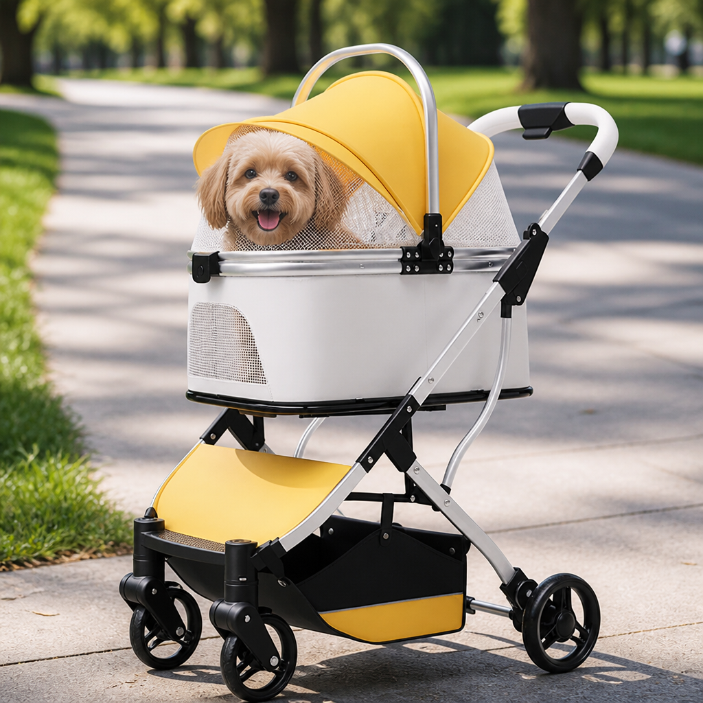 DogBedHouse Lightweight Foldable High-View Pet Stroller (Removable Basket)