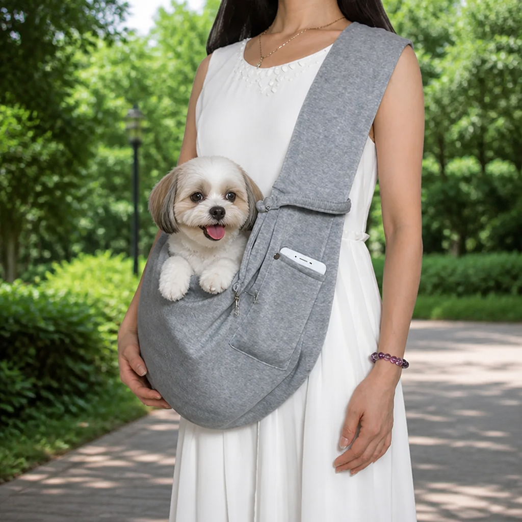 DogBedHouse Lightweight Polyester Crossbody Pet Sling Carrier (Fits Up To 12 Lbs)