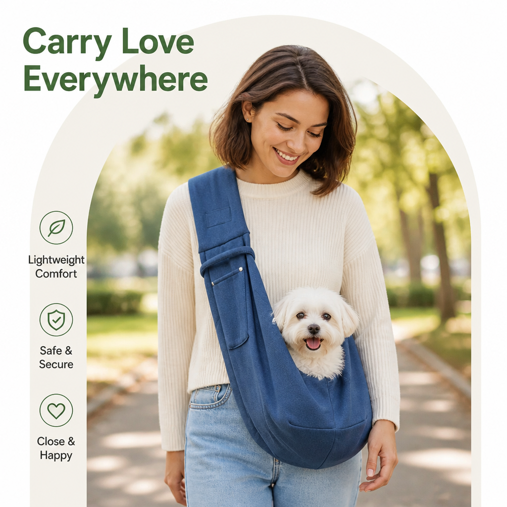 DogBedHouse Lightweight Polyester Crossbody Pet Sling Carrier (Fits Up To 12 Lbs)
