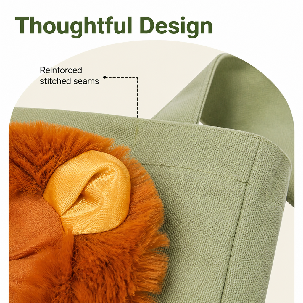 DogBedHouse Lion-Shaped Cotton Canvas Shoulder Carrier (Adjustable Zip)