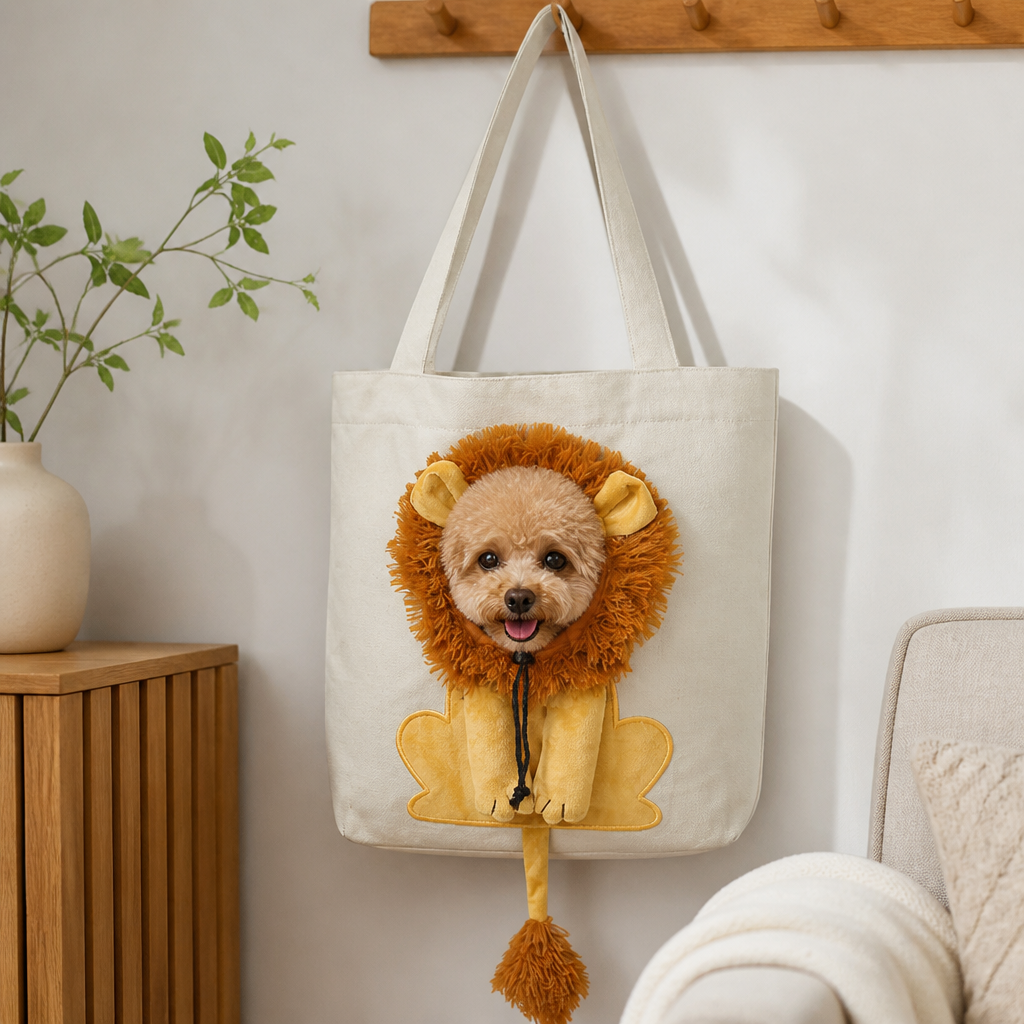 DogBedHouse Lion-Shaped Cotton Canvas Shoulder Carrier (Adjustable Zip)