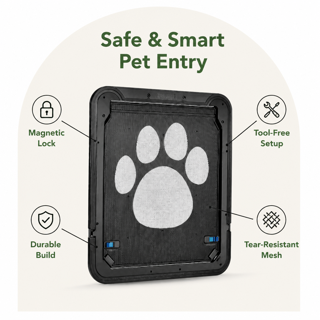 DogBedHouse Lockable Magnetic & Easy Install Pet Door (Windows & Gates)