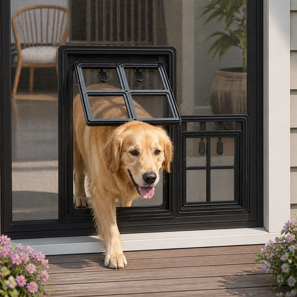 DogBedHouse Lockable Two-Way Roller Pet Screen Door (Fits Most Screens)