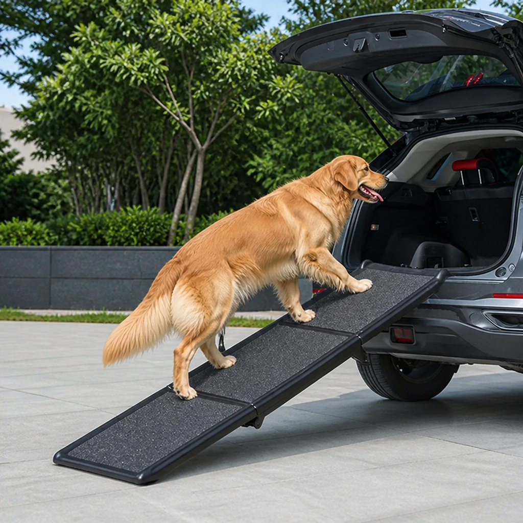 DogBedHouse Long Folding Dog Ramp With Side Rails (Supports 150 lb)