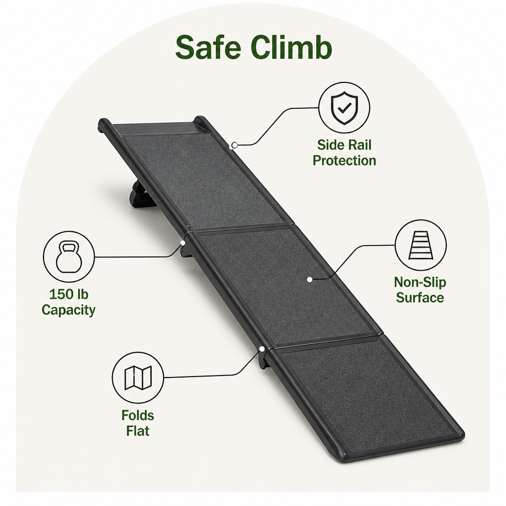 DogBedHouse Long Folding Dog Ramp With Side Rails (Supports 150 lb)