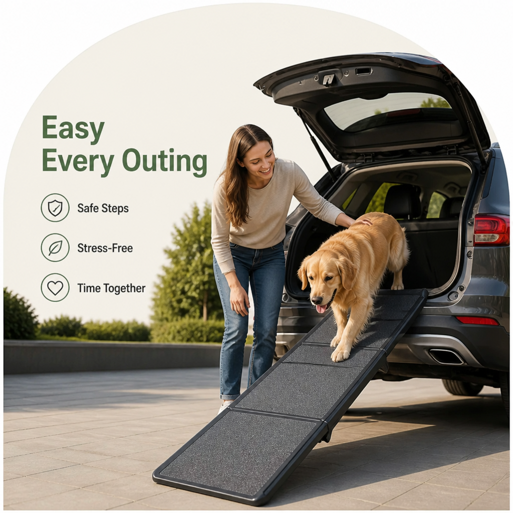 DogBedHouse Long Folding Dog Ramp With Side Rails (Supports 150 lb)