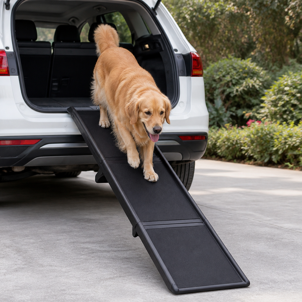 DogBedHouse Long Folding Dog Ramp With Side Rails (Supports 150 lb)