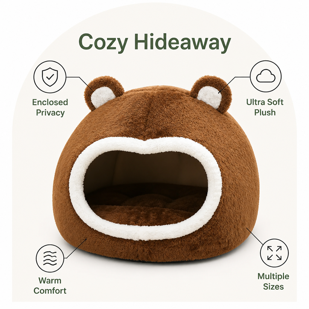 DogBedHouse Long Plush Hooded Pet Cave Bed
