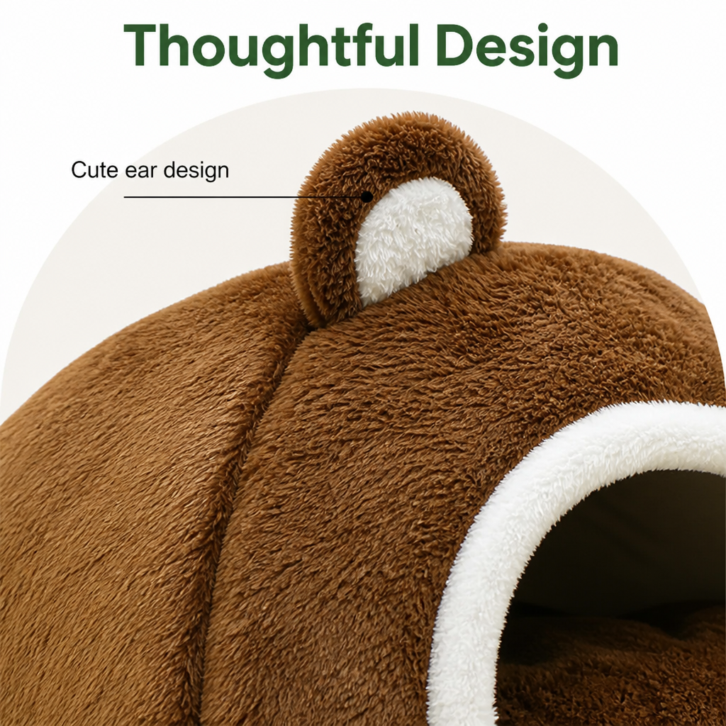 DogBedHouse Long Plush Hooded Pet Cave Bed