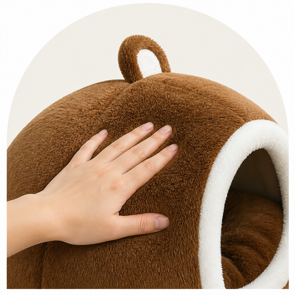 DogBedHouse Long Plush Hooded Pet Cave Bed