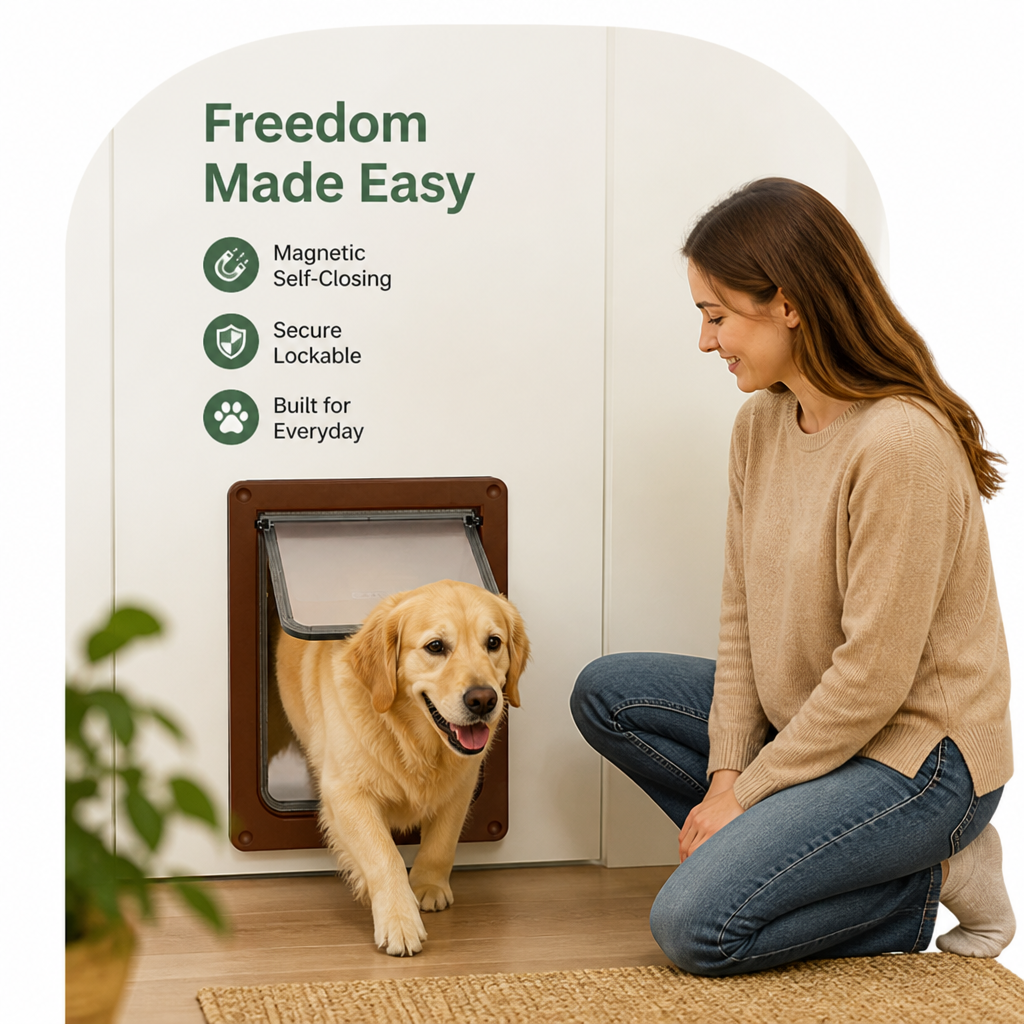 DogBedHouse Magnetic Self-Closing & Lockable Pet Flap Door (For Cats & Small Dogs)
