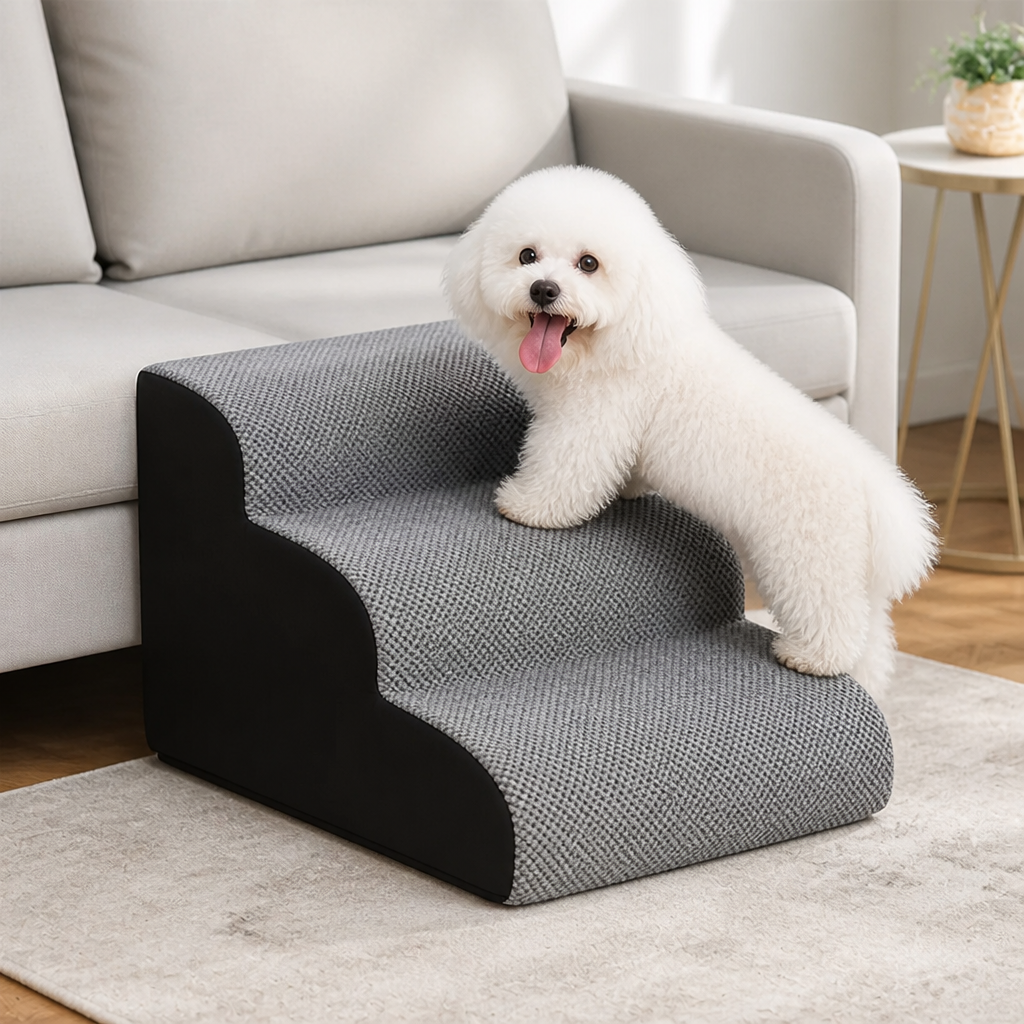 DogBedHouse Memory Foam & Non-Slip Pet Ramp (Washable Removable Cover)