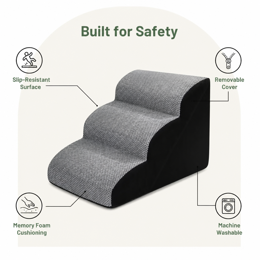 DogBedHouse Memory Foam & Non-Slip Pet Ramp (Washable Removable Cover)
