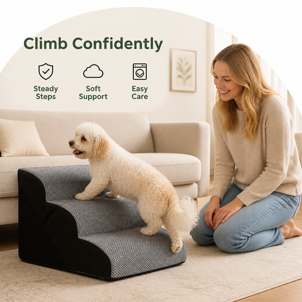 DogBedHouse Memory Foam & Non-Slip Pet Ramp (Washable Removable Cover)