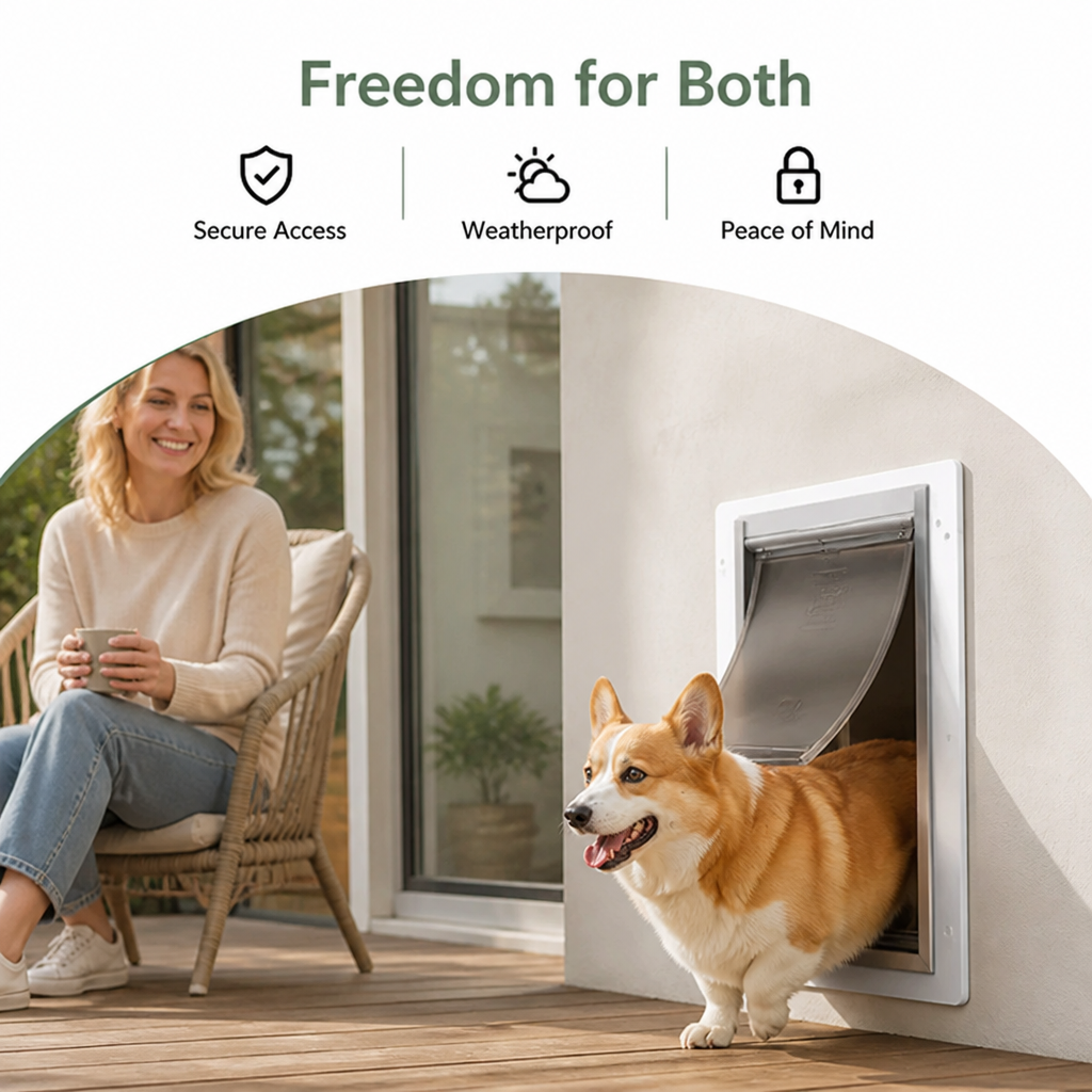 DogBedHouse Metal Frame Weatherproof & Lockable Pet Door
