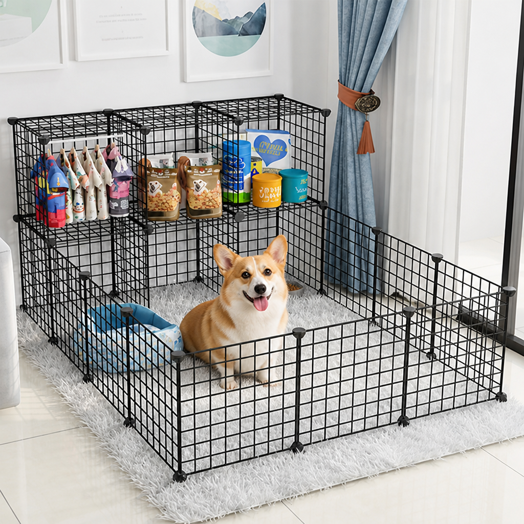 DogBedHouse Modular Interlocking Iron Mesh Cage Panels (Tool-Free)