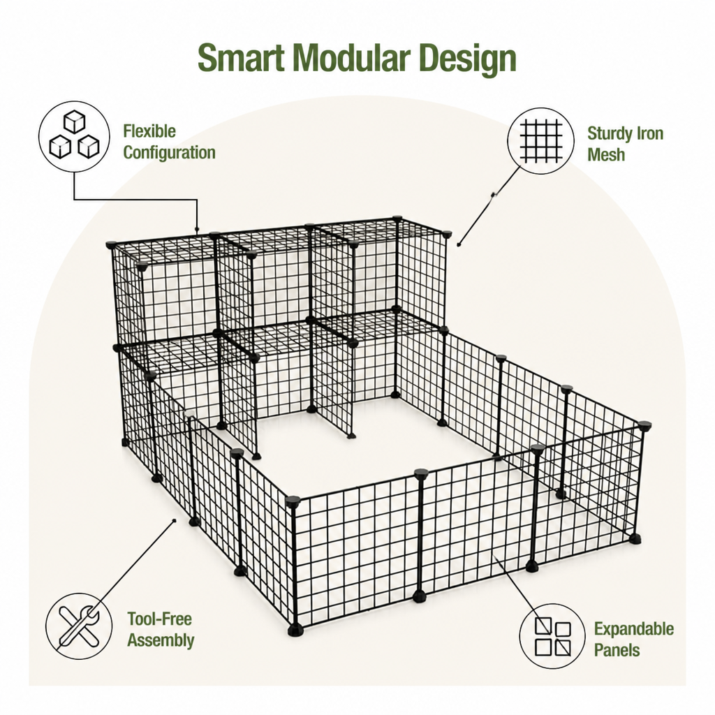 DogBedHouse Modular Interlocking Iron Mesh Cage Panels (Tool-Free)