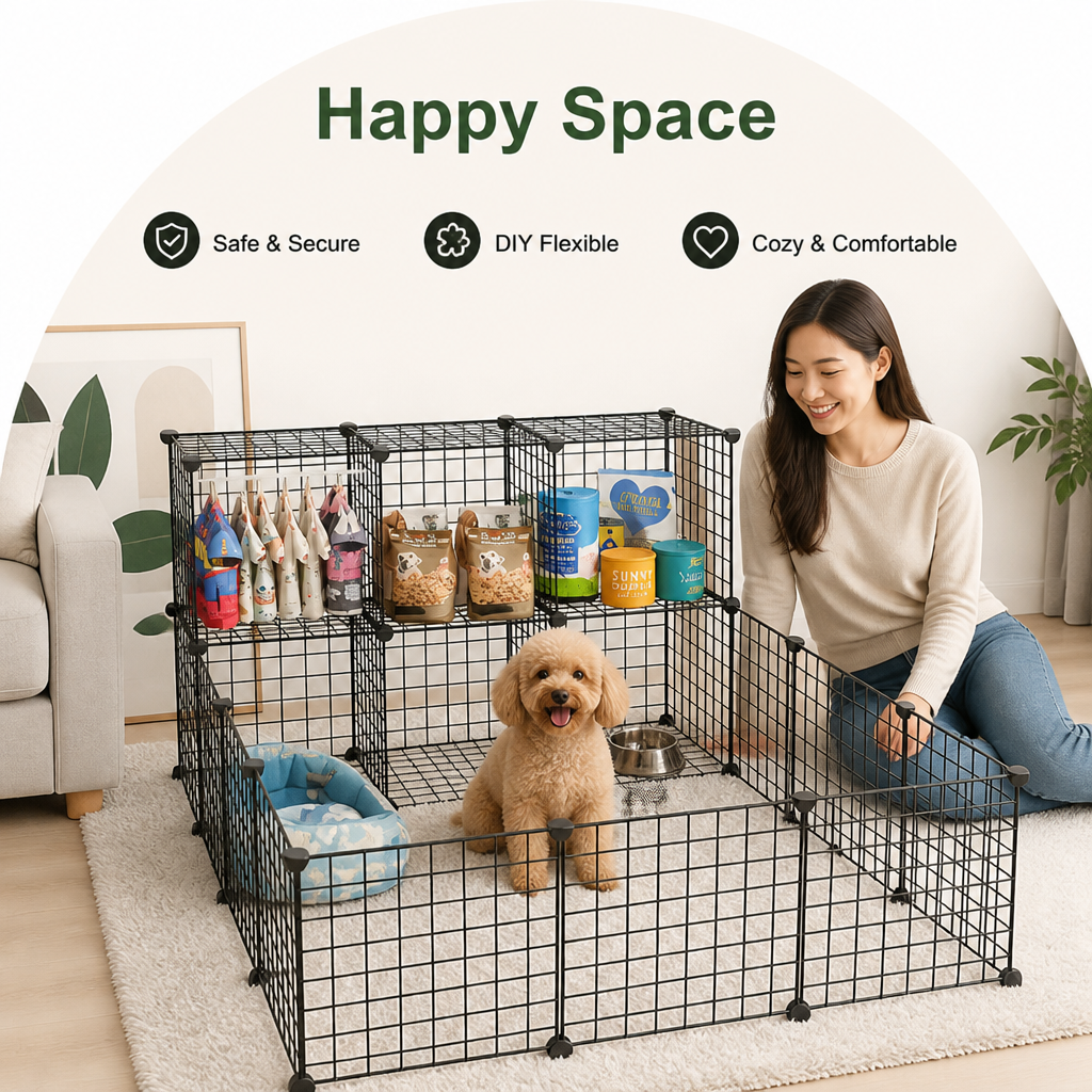 DogBedHouse Modular Interlocking Iron Mesh Cage Panels (Tool-Free)